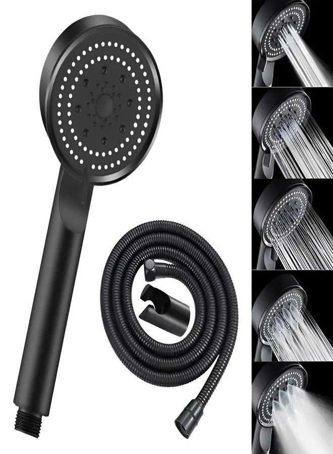 SPAZIO طقم دش يدوي أسود متعدد التدفقات عالي الضغط من SPAZIO HS-2 ABS مع أنبوب أسود بطول 1.5 متر وخطاف حائط (مجموعة من قطعة واحدة) للحمام / صنبور خلاط حائط (نوع تركيب على الحائط) - Image 1